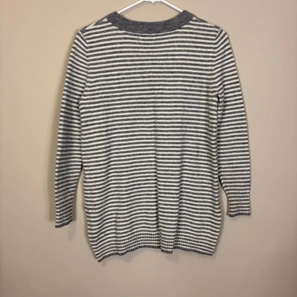 Anthropologie Grey and White Striped Button Henley Pullover‎ Sweater XS
